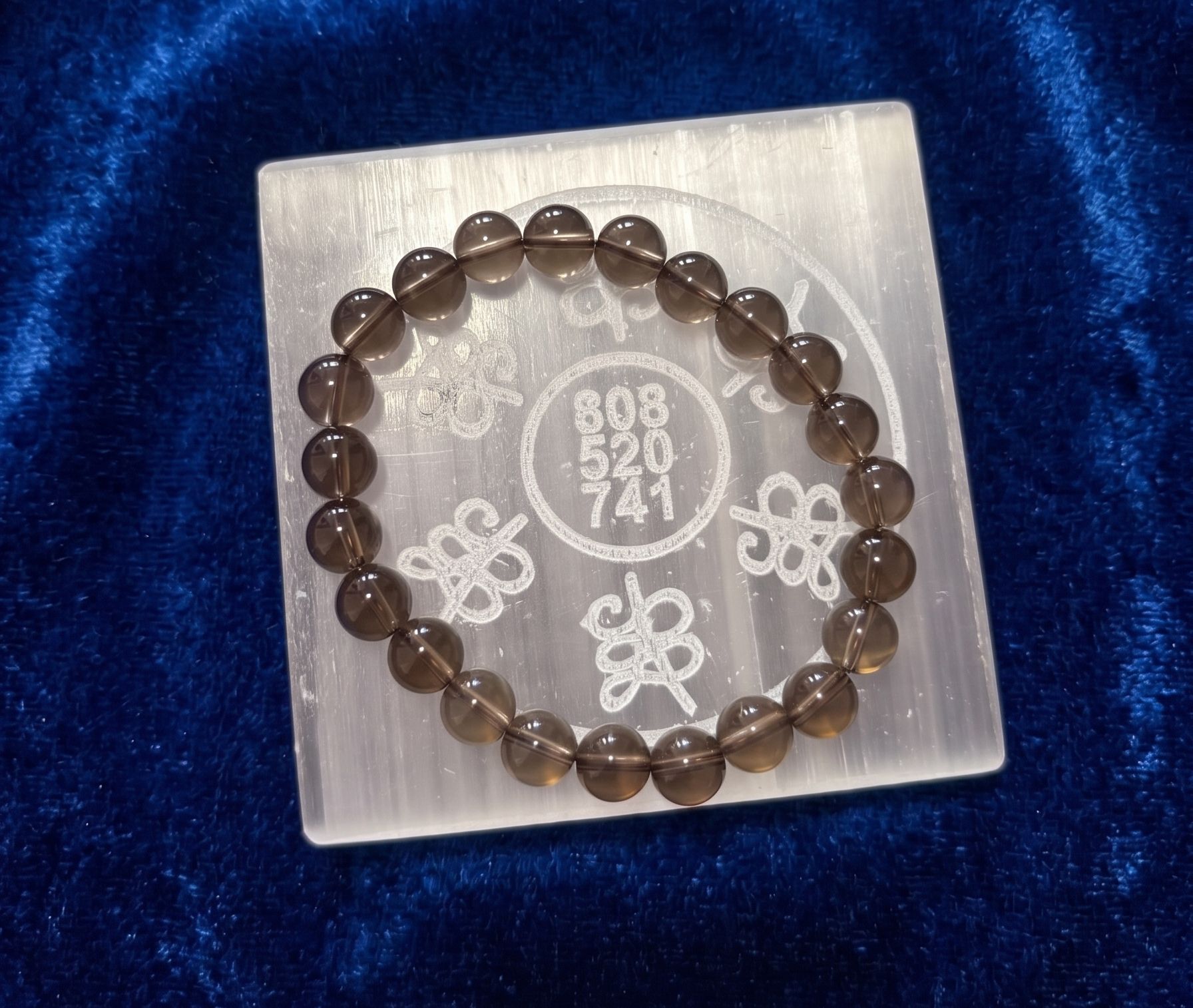 Smoky Quartz With Selenite Charging Plate Combo